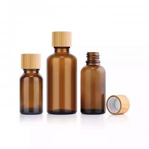 Amber Frosted Glass Cosmetic Essential Oil Bottle with Bamboo Wooden Lid