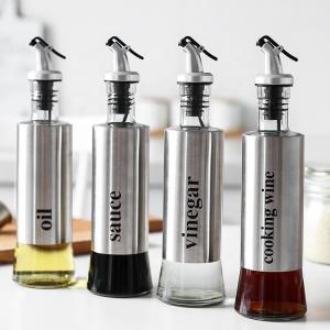 Kitchen Sauce Vinegar Oil Dispenser Bottle Seasoning Glass Holder