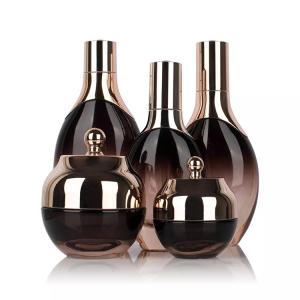 High quality oval brown skin care combination container Glass bottles, glass jars, support customization