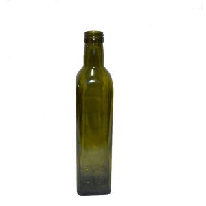 Square green olive oil marasca bottle